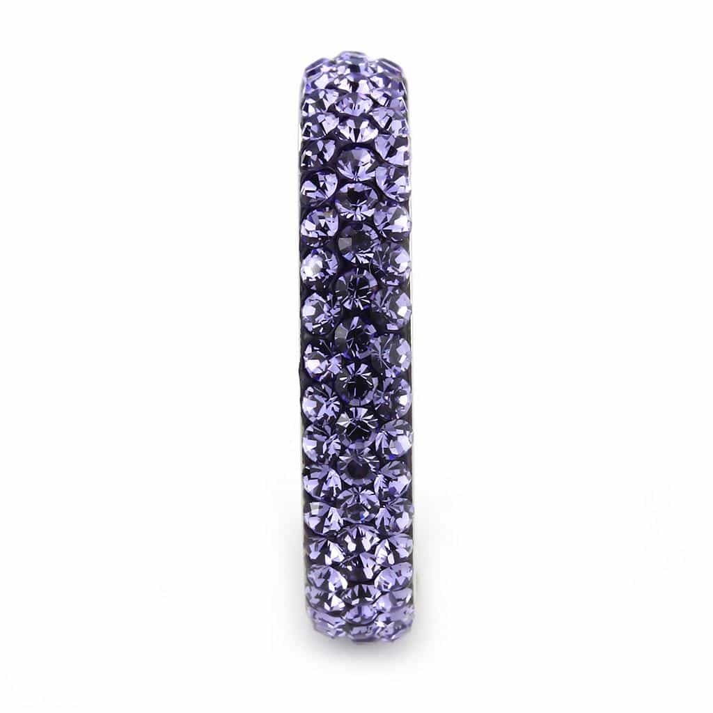 Stainless Steel Silver Purple Amethyst Crystal Pave Dome Ring view 7