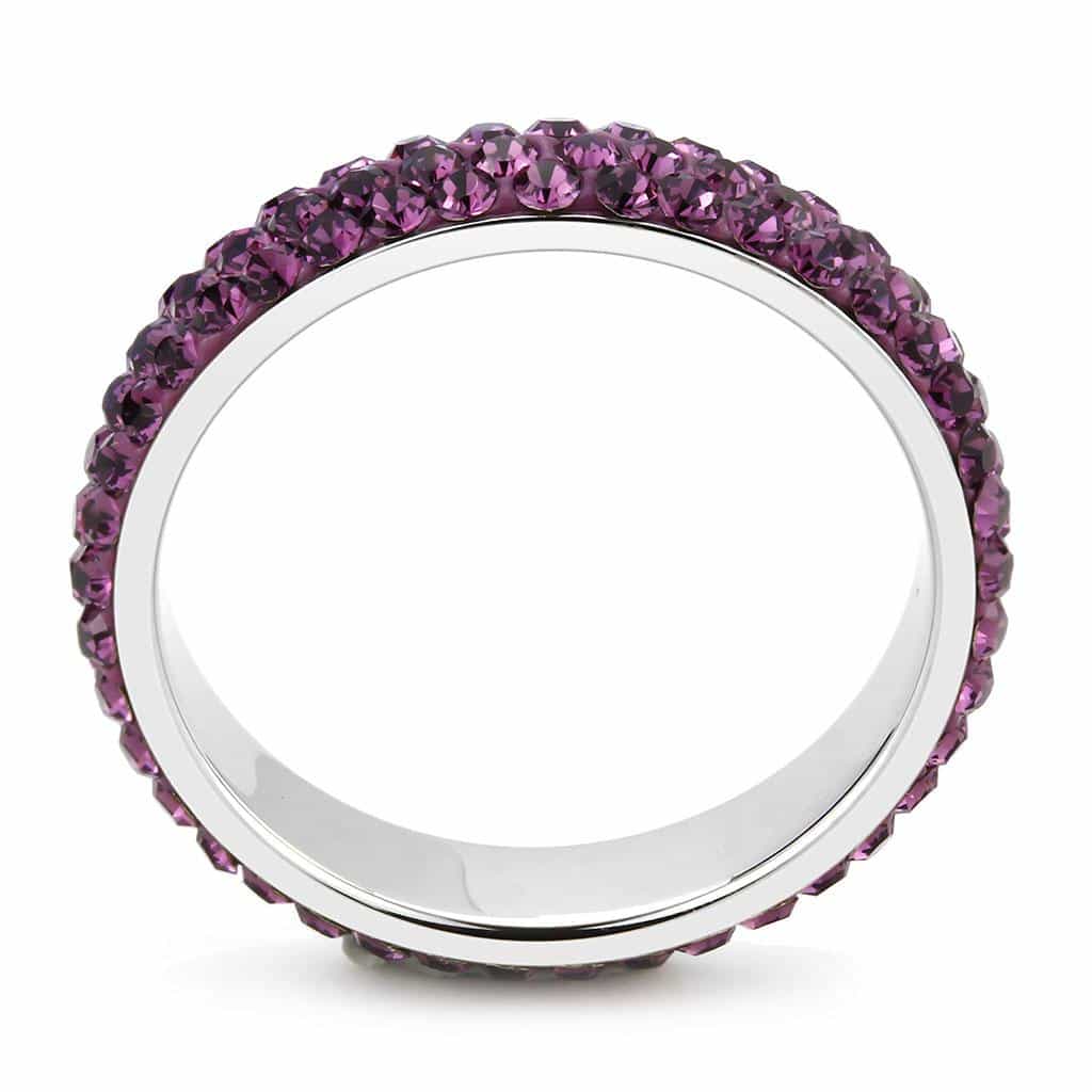 Stainless Steel Silver Fuchsia Pink Crystal Pave Dome Ring view 5