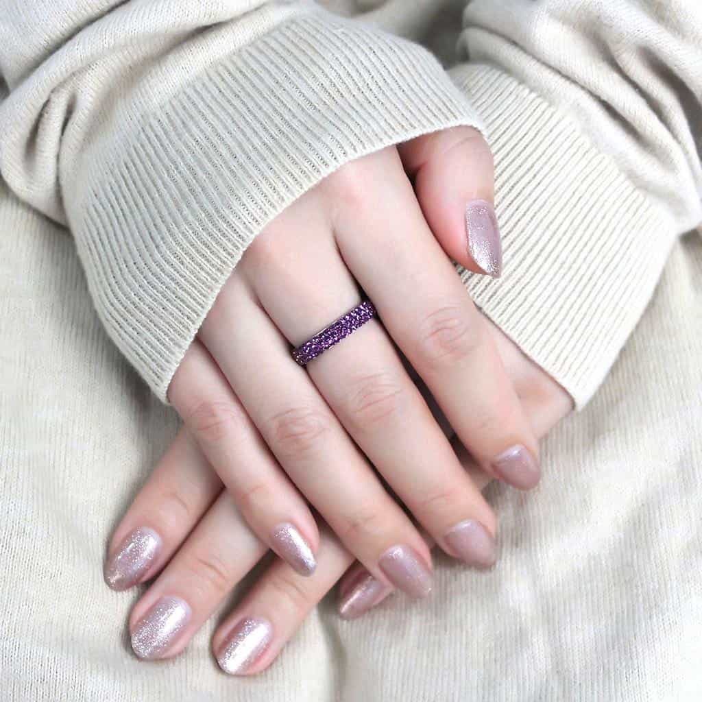 Stainless Steel Silver Fuchsia Pink Crystal Pave Dome Ring view 9