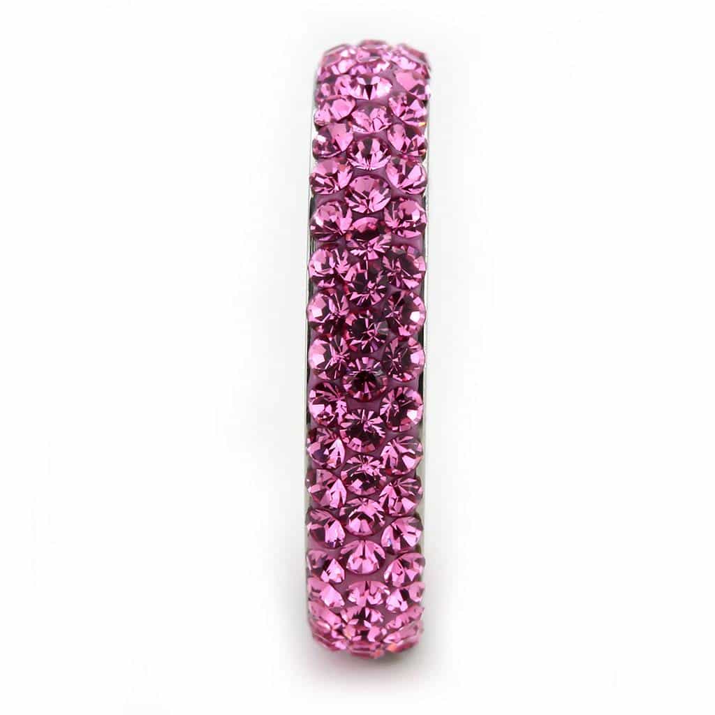 Stainless Steel Silver Rose Pink Crystal Pave Dome Eternity Ring view 7