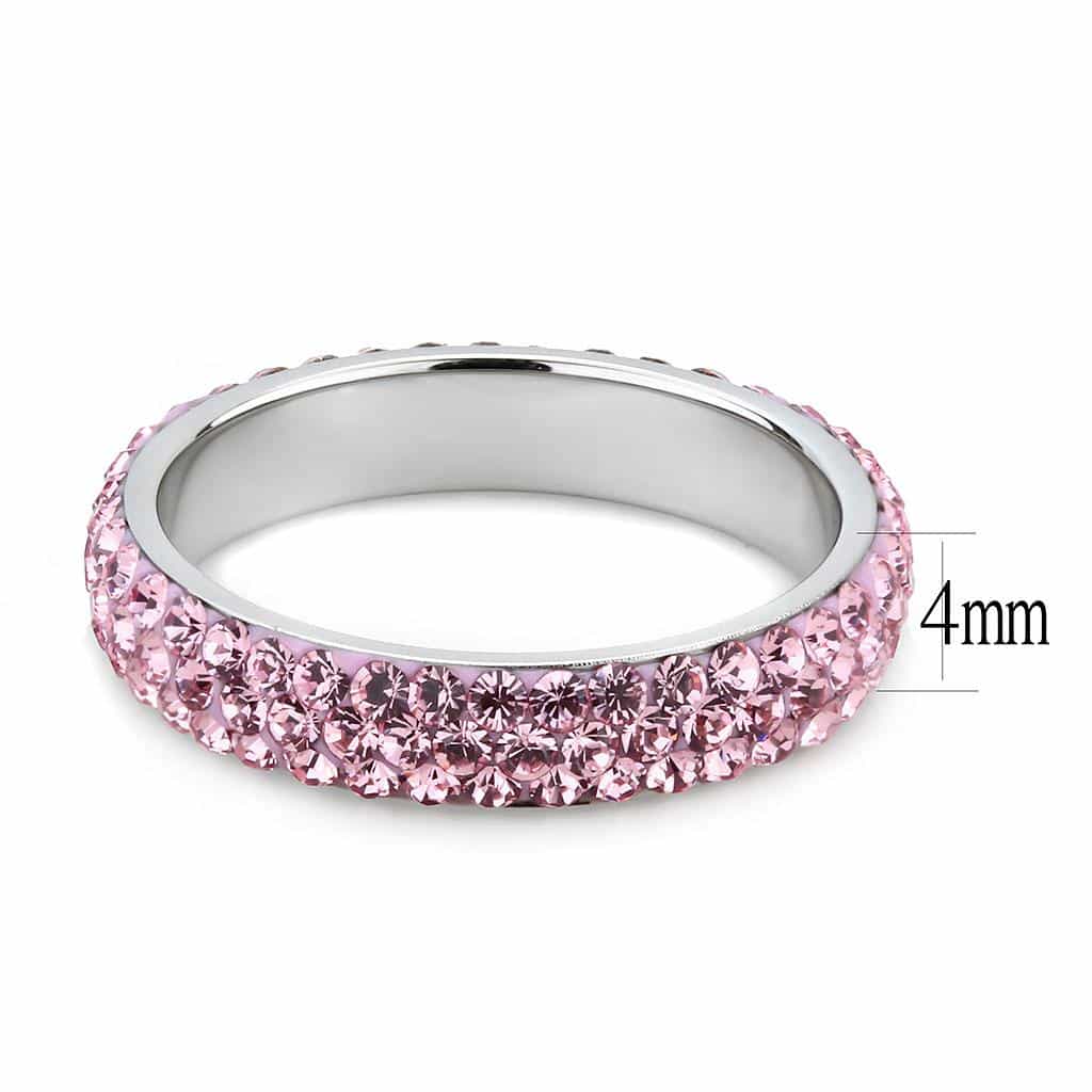 Stainless Steel Silver Light Rose Crystal Pave Dome Eternity Ring view 3