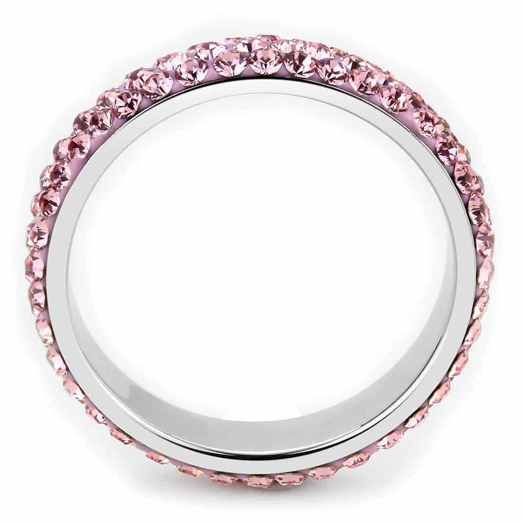 Stainless Steel Silver Light Rose Crystal Pave Dome Eternity Ring view 5