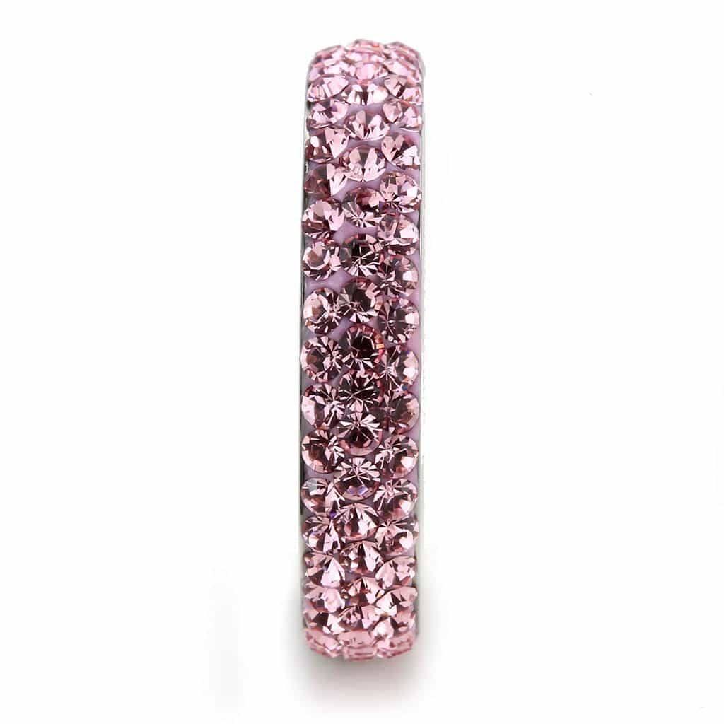 Stainless Steel Silver Light Rose Crystal Pave Dome Eternity Ring view 7