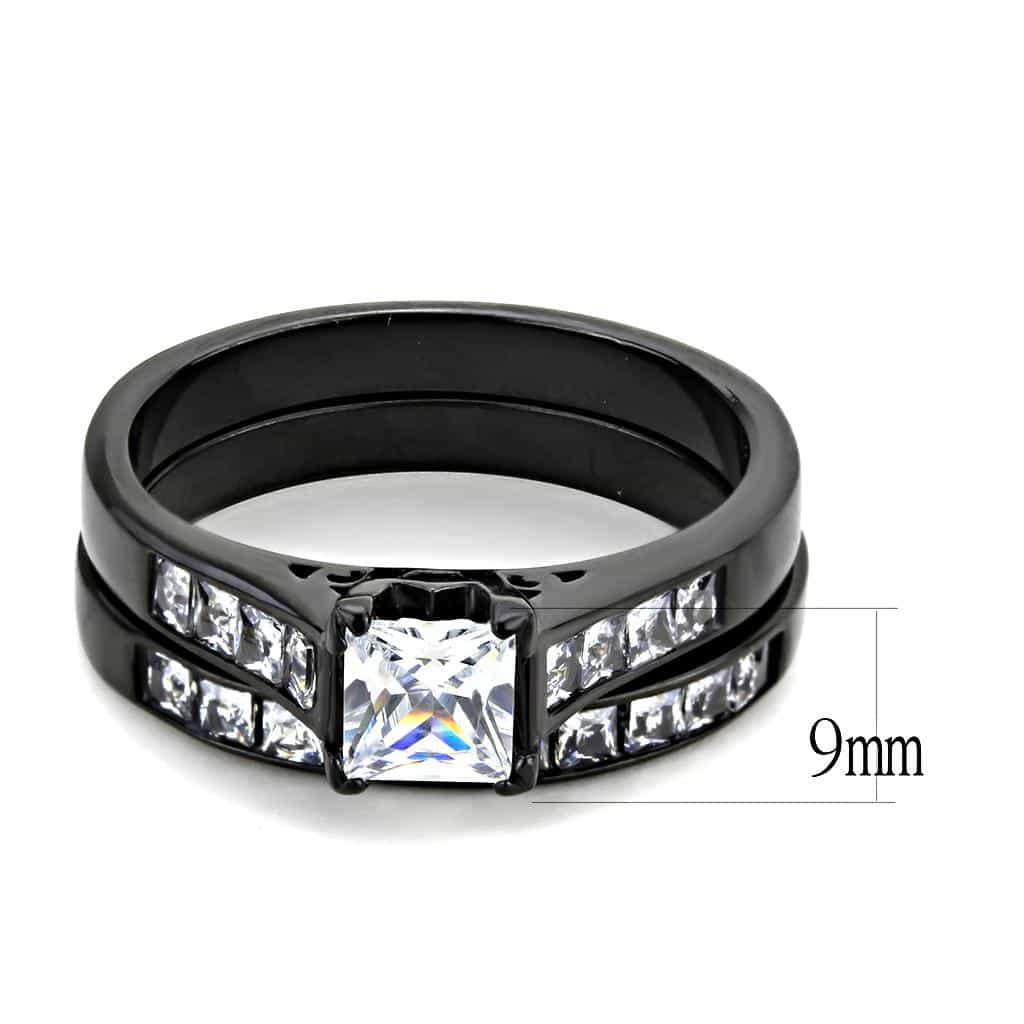 Stainless Steel Black IP CZ Princess Channel Solitaire Ring view 3