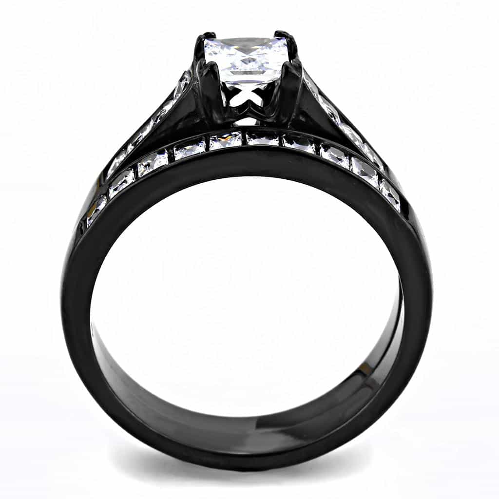 Stainless Steel Black IP CZ Princess Channel Solitaire Ring view 5