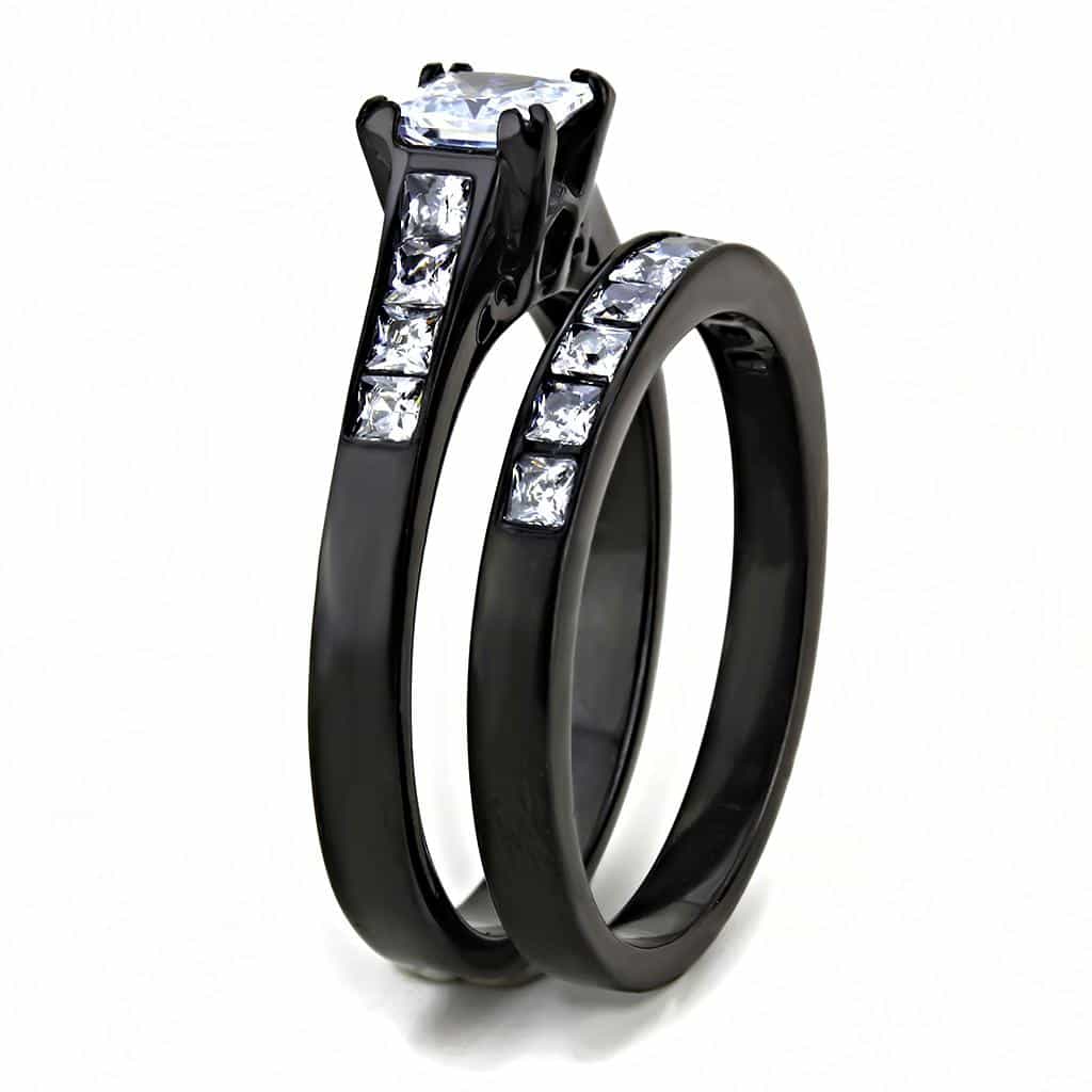Stainless Steel Black IP CZ Princess Channel Solitaire Ring view 7