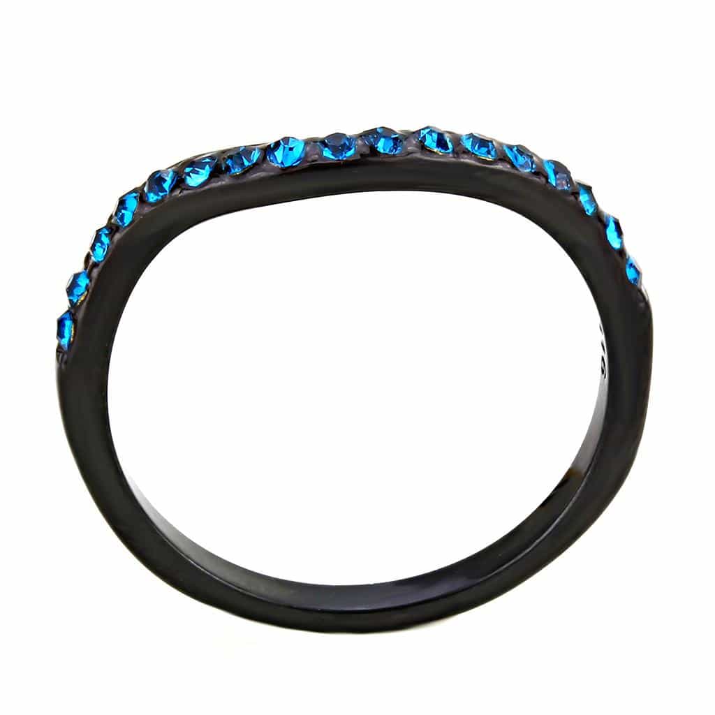 Stainless Steel Black IP Blue Zircon Crystal Channel Thin Ring view 5