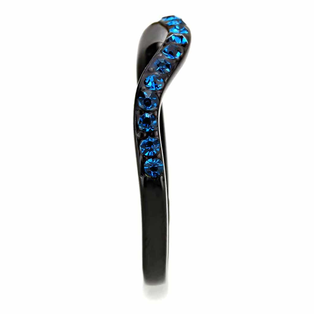 Stainless Steel Black IP Blue Zircon Crystal Channel Thin Ring view 7