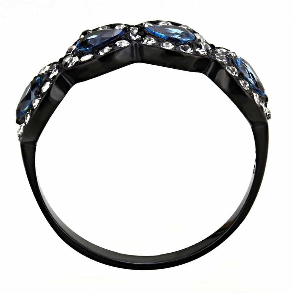 Stainless Steel Black IP Light Blue CZ Marquise Pave Triple Ring view 5