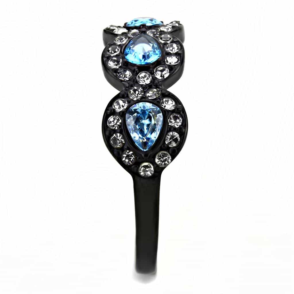 Stainless Steel Black IP Light Blue CZ Marquise Pave Triple Ring view 7