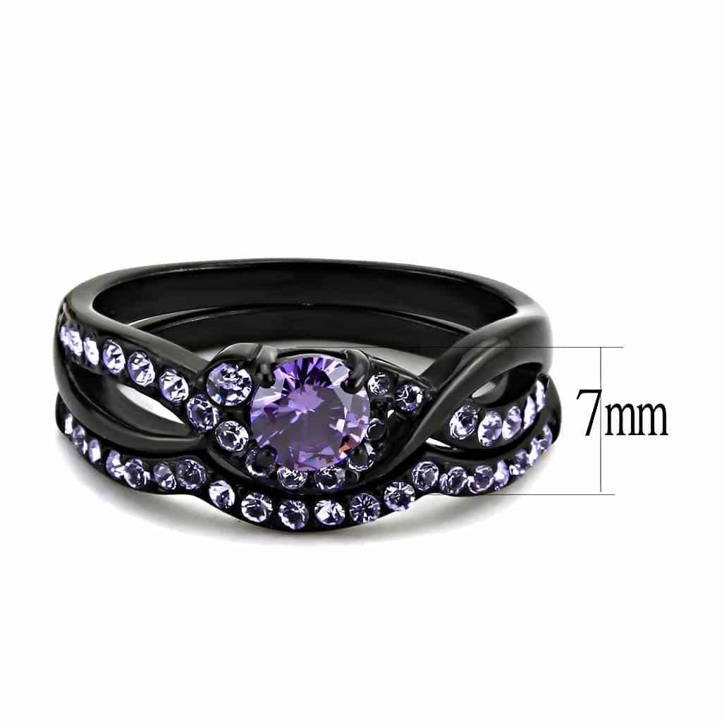 Stainless Steel Black IP Light Amethyst CZ Round Pave Swirl Ring view 3