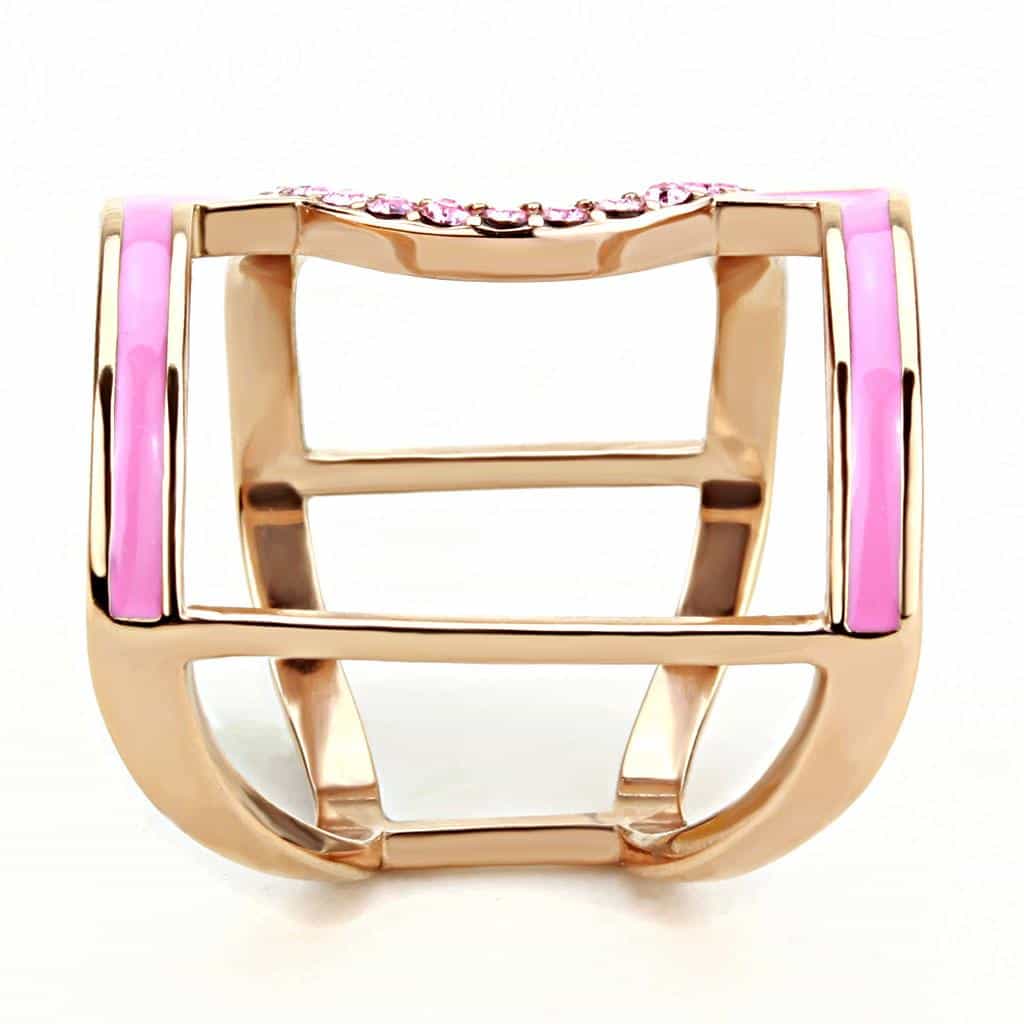 Stainless Steel Rose Gold IP Pink Enamel CZ Circle Geometric Ring view 7
