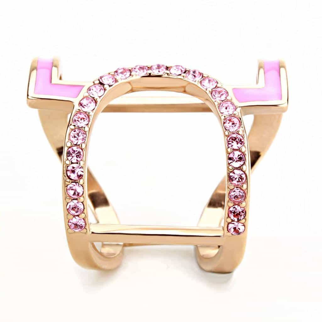 Stainless Steel Rose Gold IP Pink Enamel CZ Circle Geometric Ring view 9
