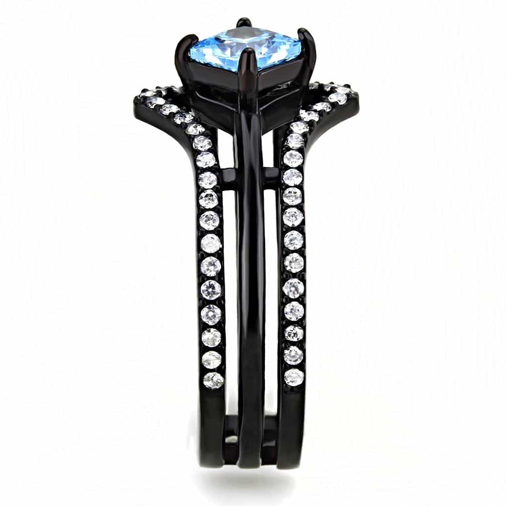 Stainless Steel Black IP Aquamarine Princess CZ Pave Chevron Ring view 7