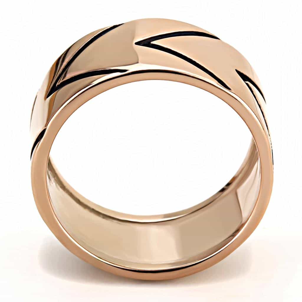 Stainless Steel Rose Gold IP Black Enamel Chevron Arrow Wide Ring view 5