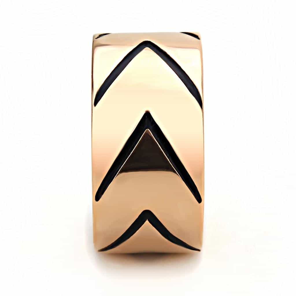 Stainless Steel Rose Gold IP Black Enamel Chevron Arrow Wide Ring view 7
