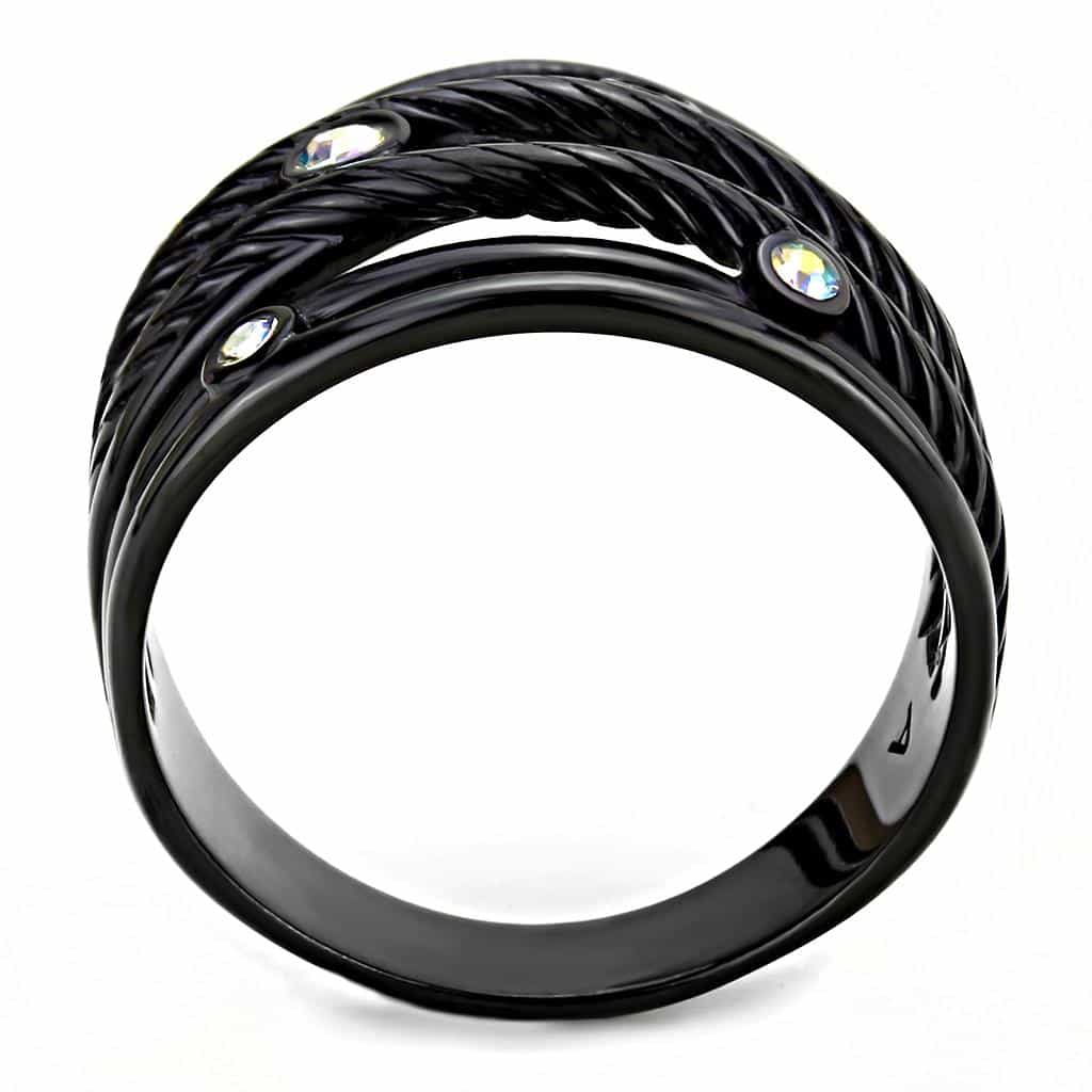 Stainless Steel Black IP Aurora Borealis Crystal Cable Wire Ring view 5