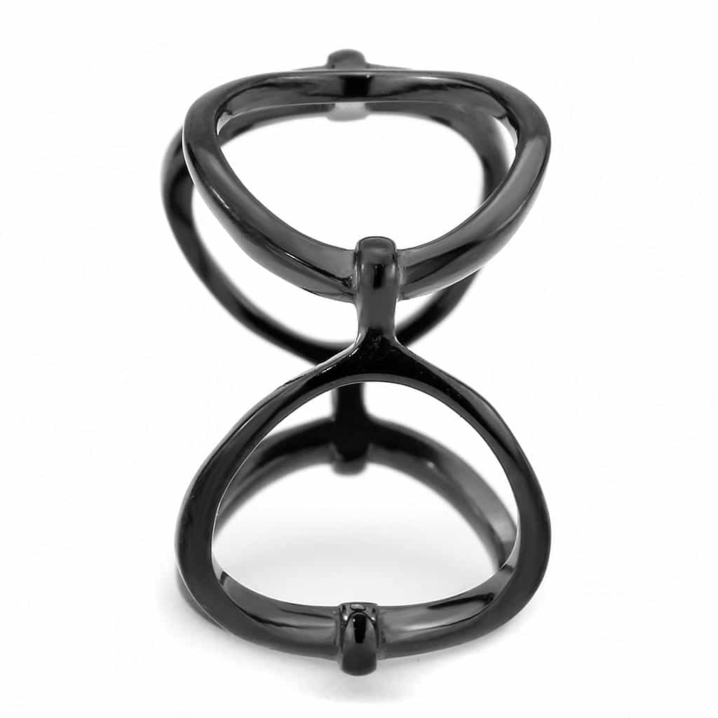 Stainless Steel Black IP Polished Triple Heart Cutout Open Ring view 7