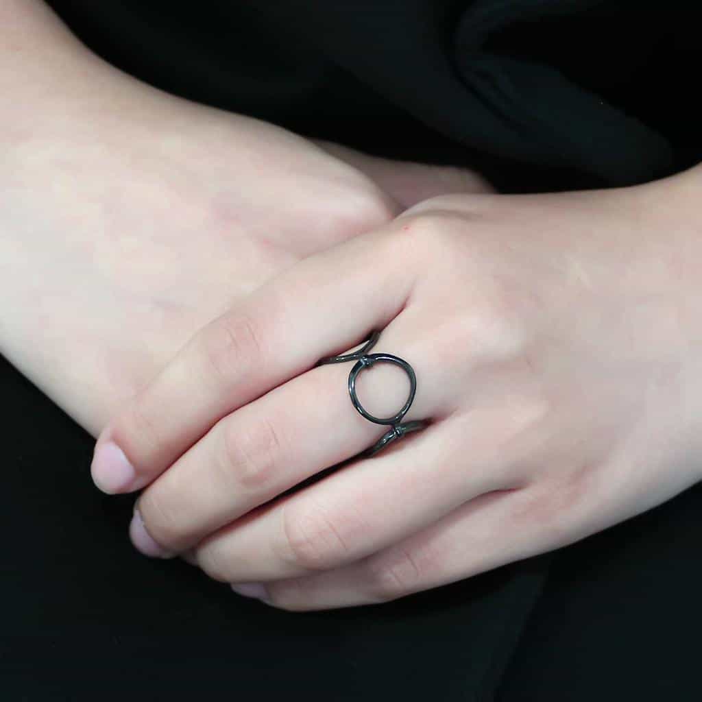 Stainless Steel Black IP Polished Triple Heart Cutout Open Ring view 9