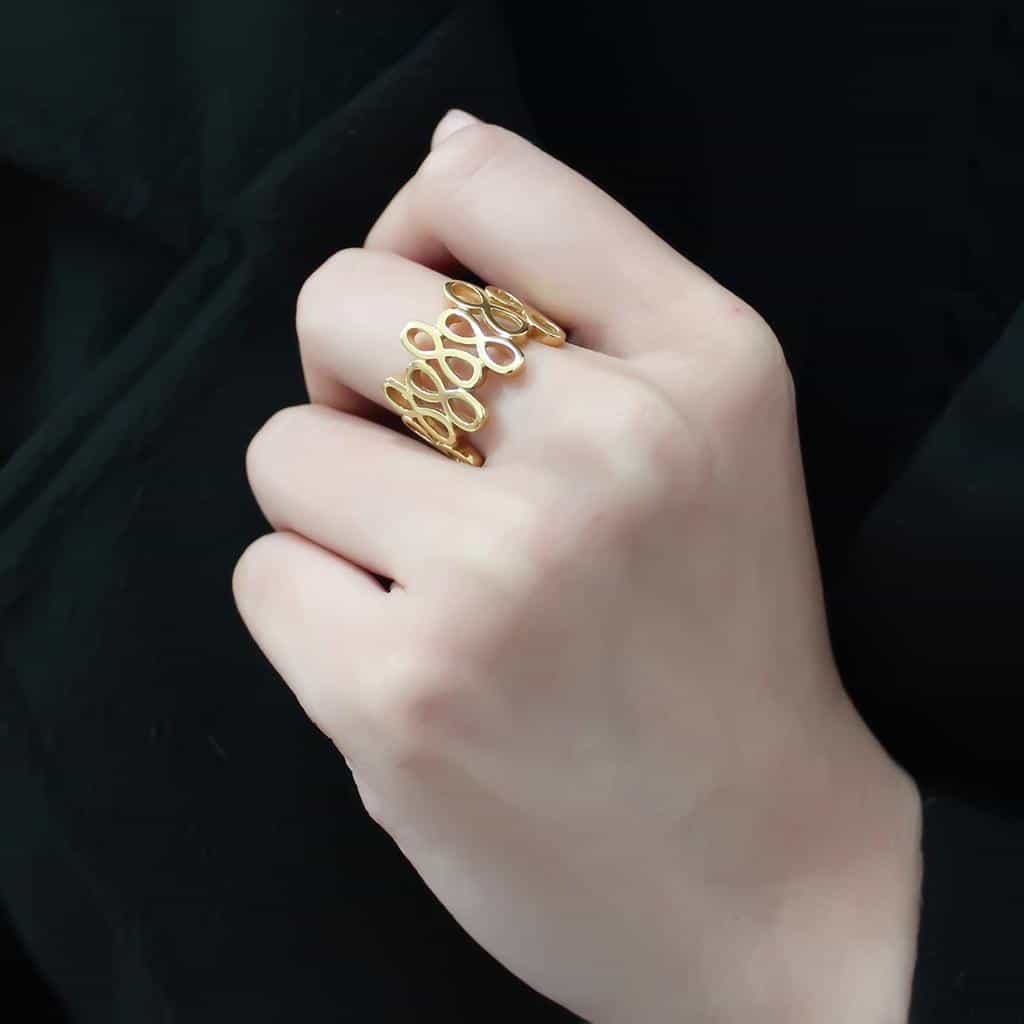 Stainless Steel Gold IP Polished Infinity Figure Eight Ring view 9