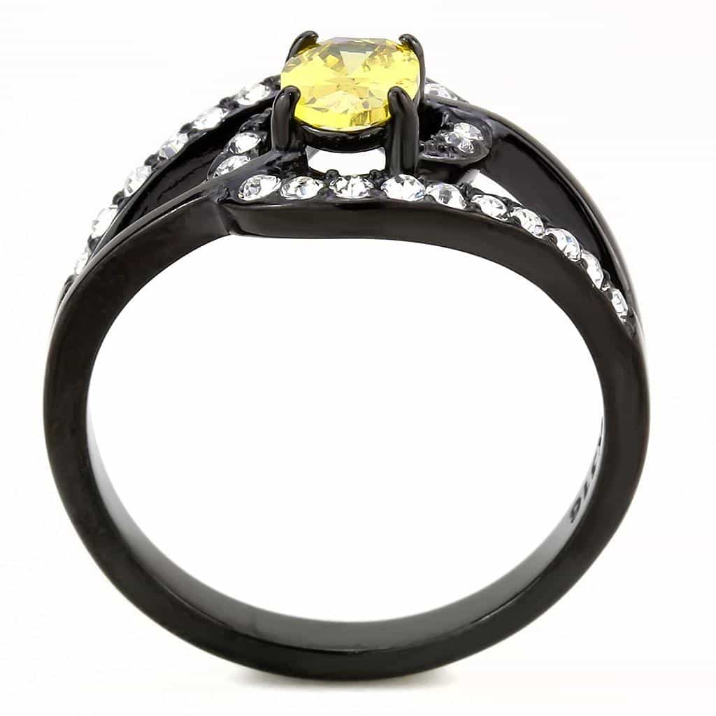 Stainless Steel Black IP Yellow Citrine Oval CZ Pave Swirl Ring view 5