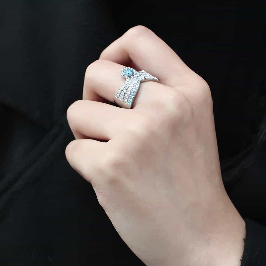 Stainless Steel Aquamarine CZ Round Pave Channel X Crossover Ring view 11