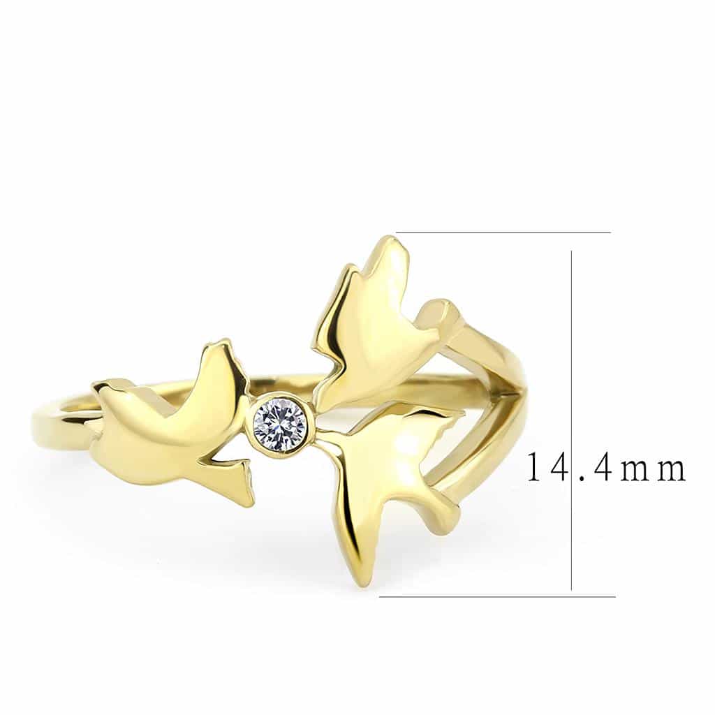 Stainless Steel Gold IP CZ Bezel Bird Dove Open Cutout Ring view 3