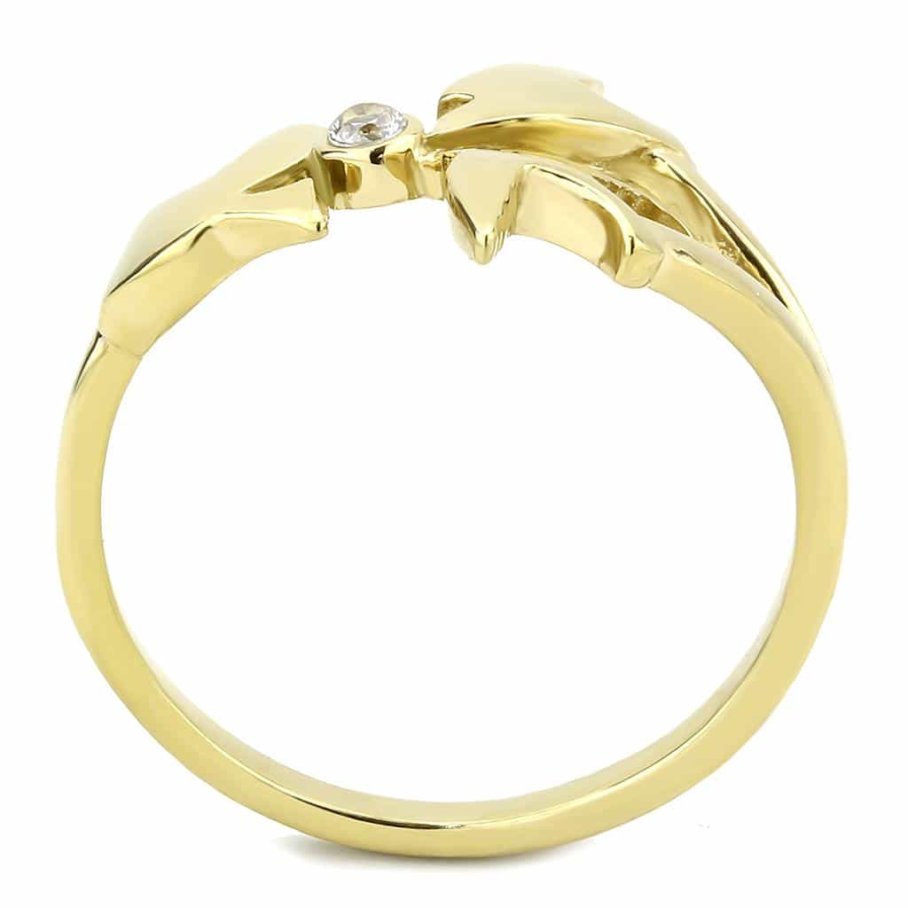 Stainless Steel Gold IP CZ Bezel Bird Dove Open Cutout Ring view 5