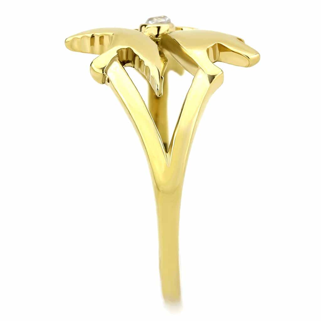 Stainless Steel Gold IP CZ Bezel Bird Dove Open Cutout Ring view 7