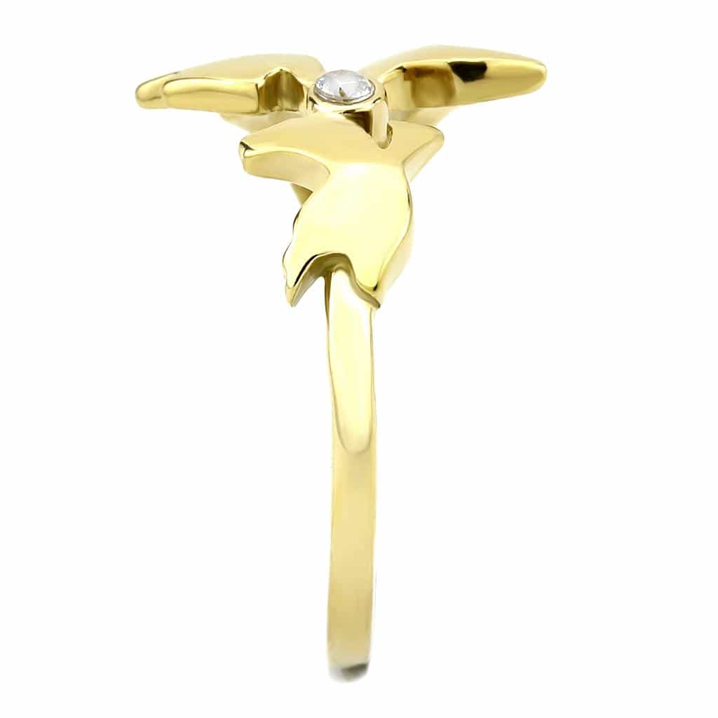 Stainless Steel Gold IP CZ Bezel Bird Dove Open Cutout Ring view 9