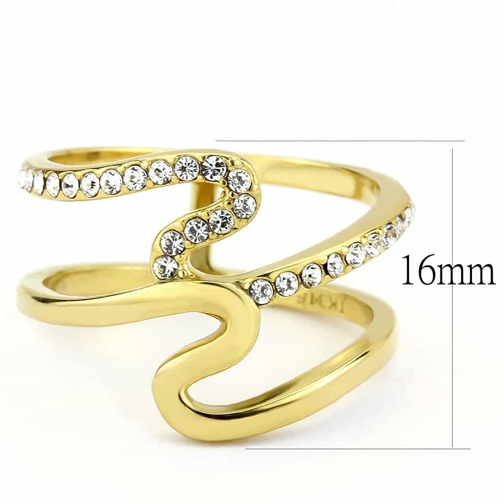 Stainless Steel Gold IP CZ Pave Double Loop Swirl Open Ring view 3