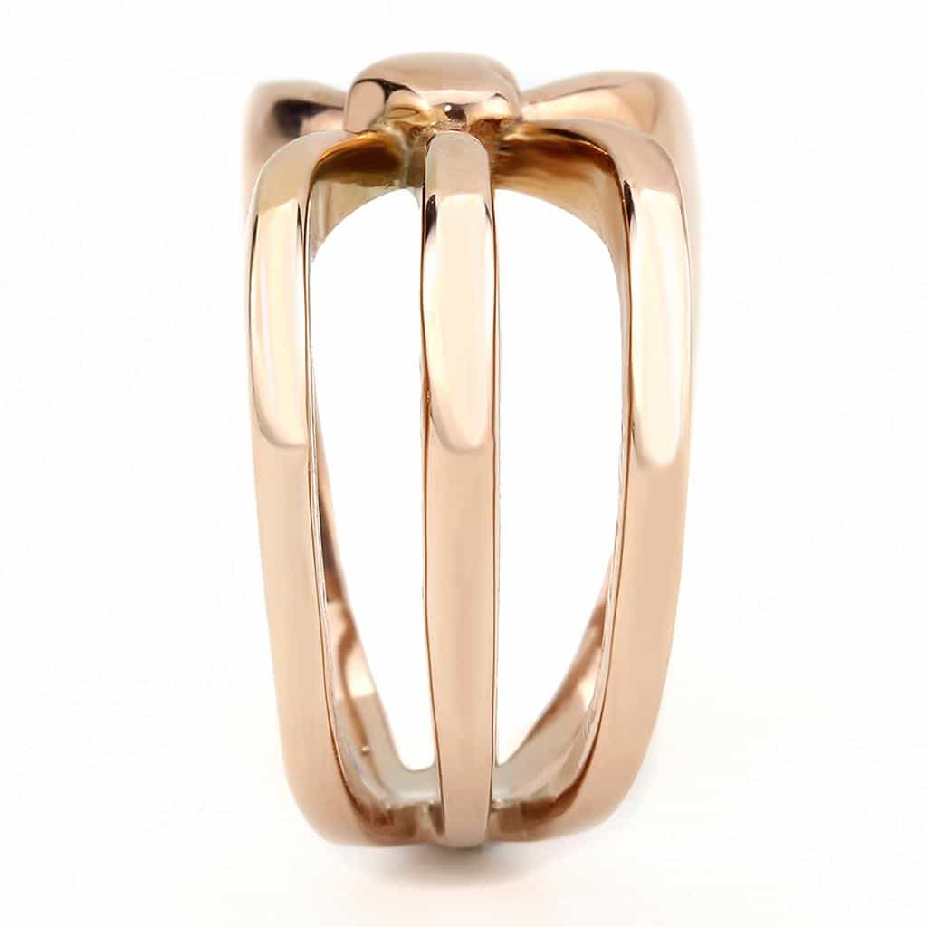 Stainless Steel Rose Gold IP Polished Bow Ribbon Open Ring view 7
