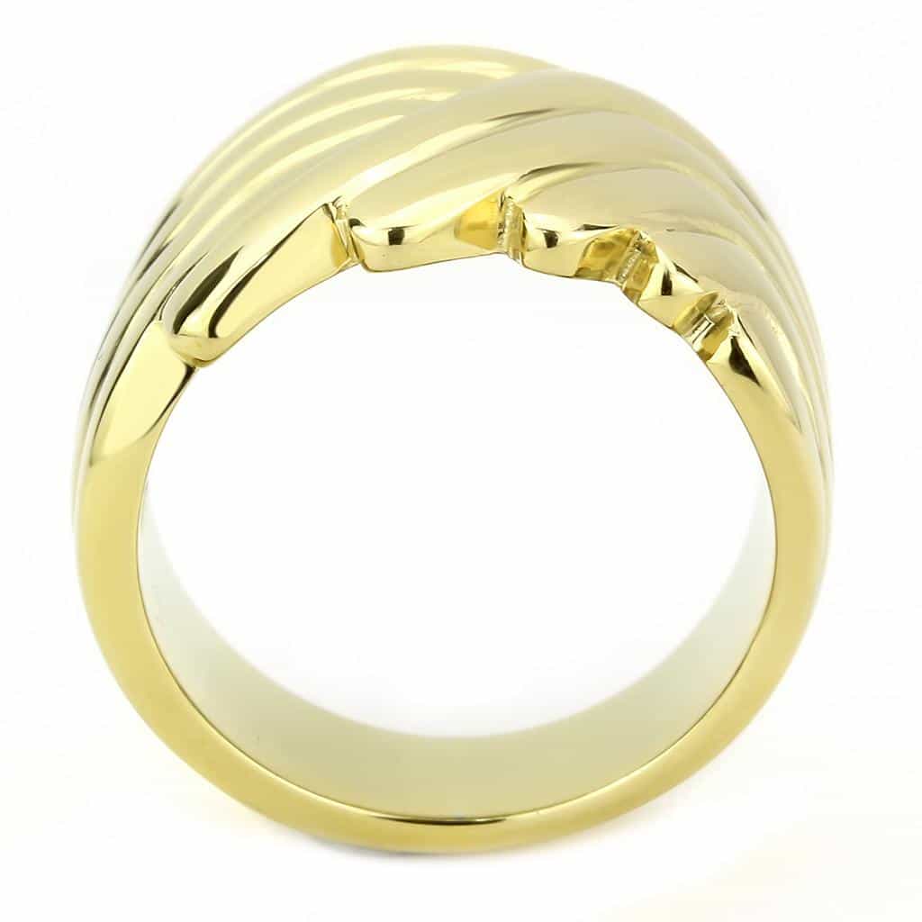 Stainless Steel Gold IP Polished Organic Wave Carved Dome Ring view 5