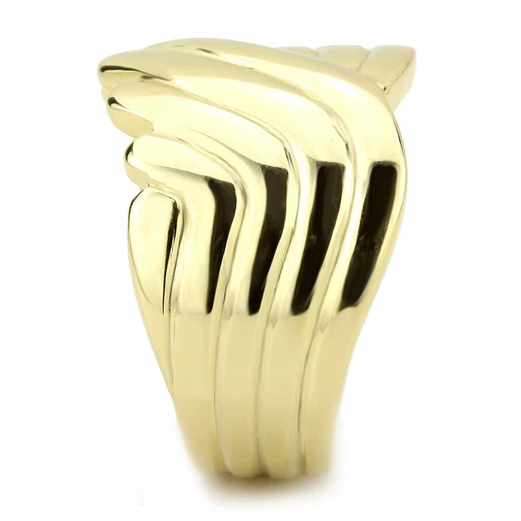 Stainless Steel Gold IP Polished Organic Wave Carved Dome Ring view 7