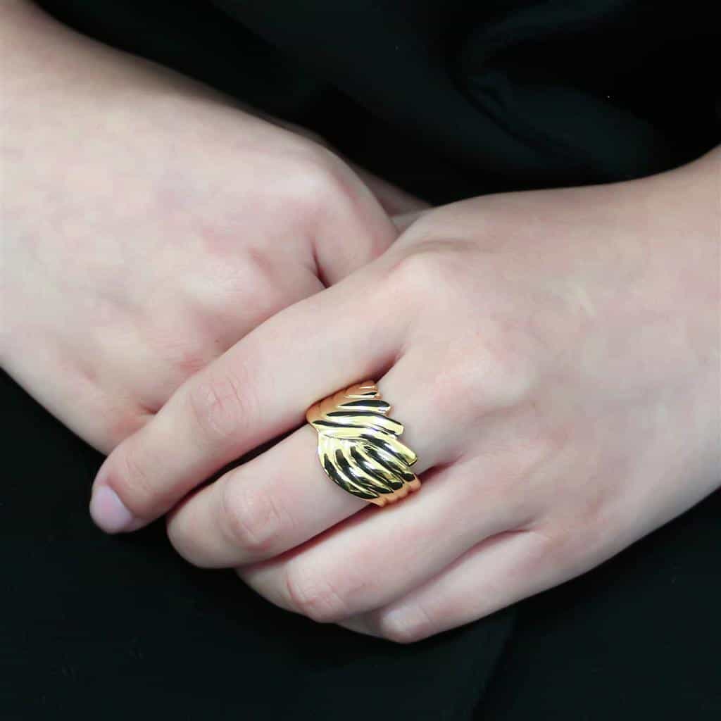 Stainless Steel Gold IP Polished Organic Wave Carved Dome Ring view 9