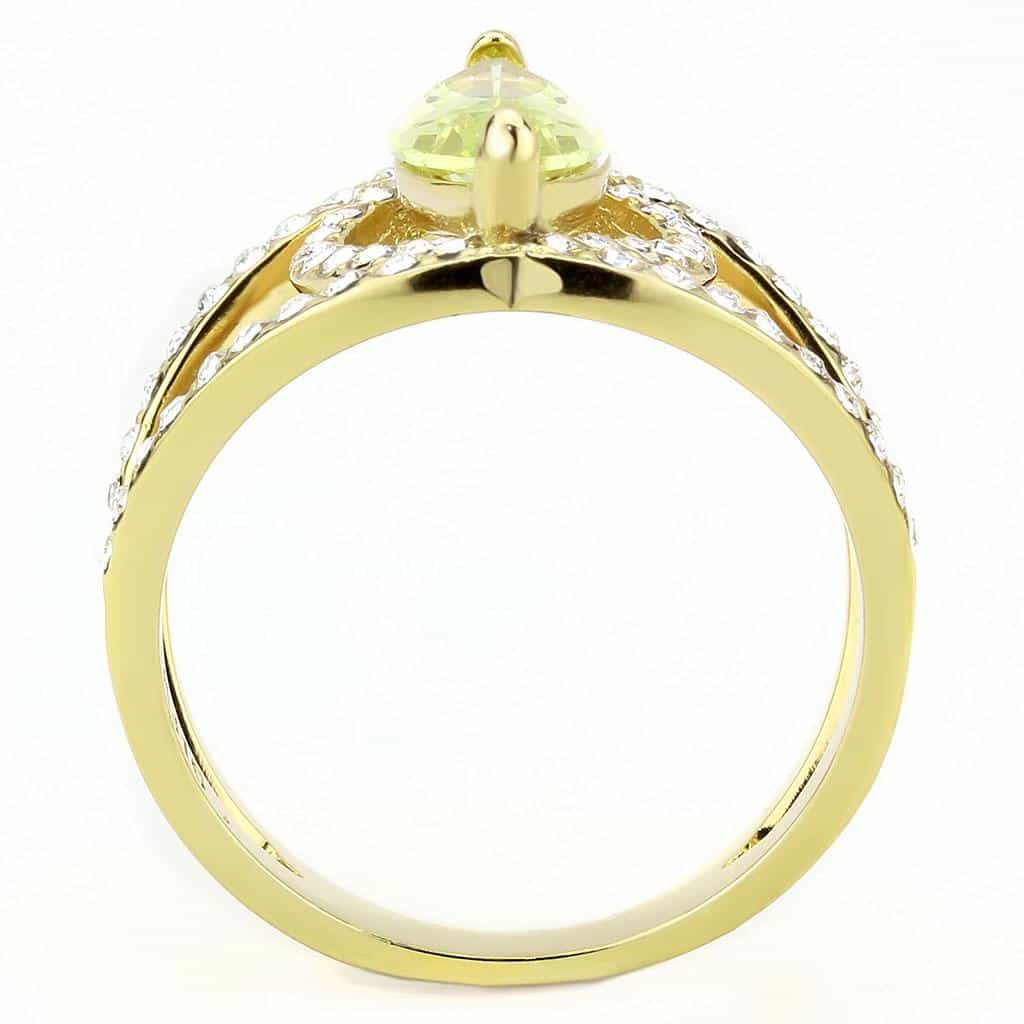 Stainless Steel Gold IP Apple Green CZ Marquise Pave Halo Ring view 5