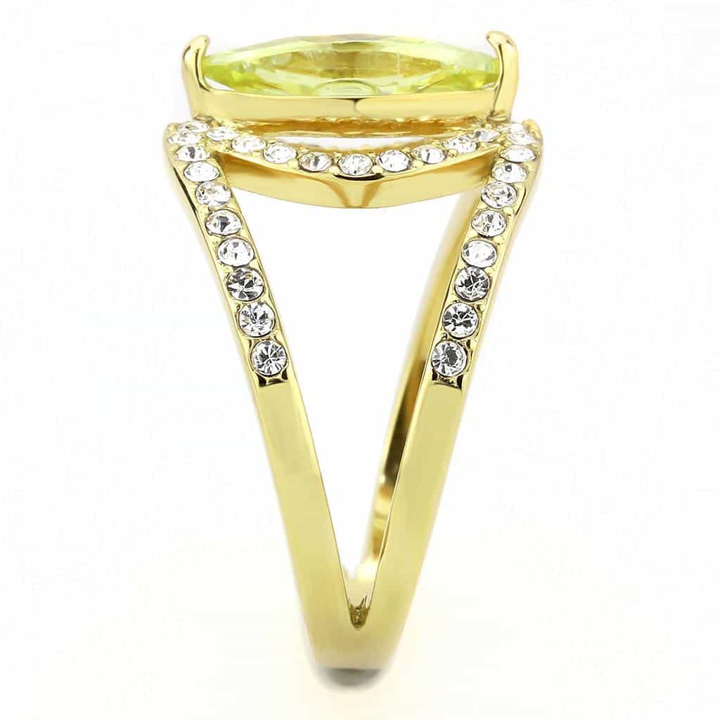 Stainless Steel Gold IP Apple Green CZ Marquise Pave Halo Ring view 7