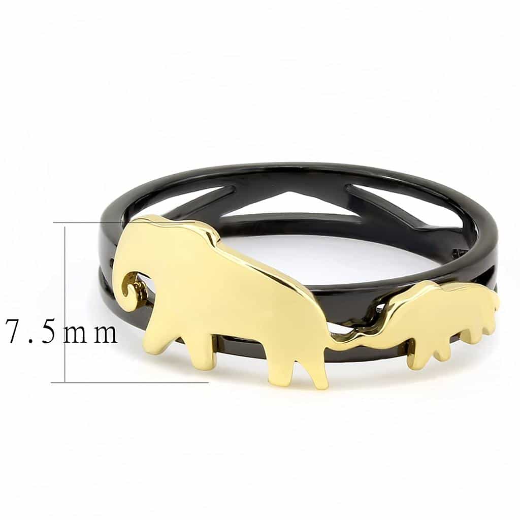Stainless Steel Two-Tone Gold Black IP Elephant Cutout Open Ring view 3