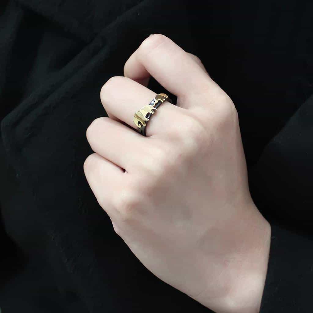 Stainless Steel Two-Tone Gold Black IP Elephant Cutout Open Ring view 9