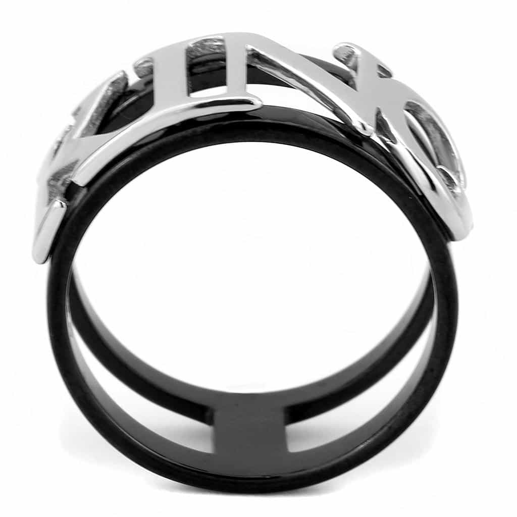 Stainless Steel Black IP Silver KING Letter Cutout Wide Band Ring view 5