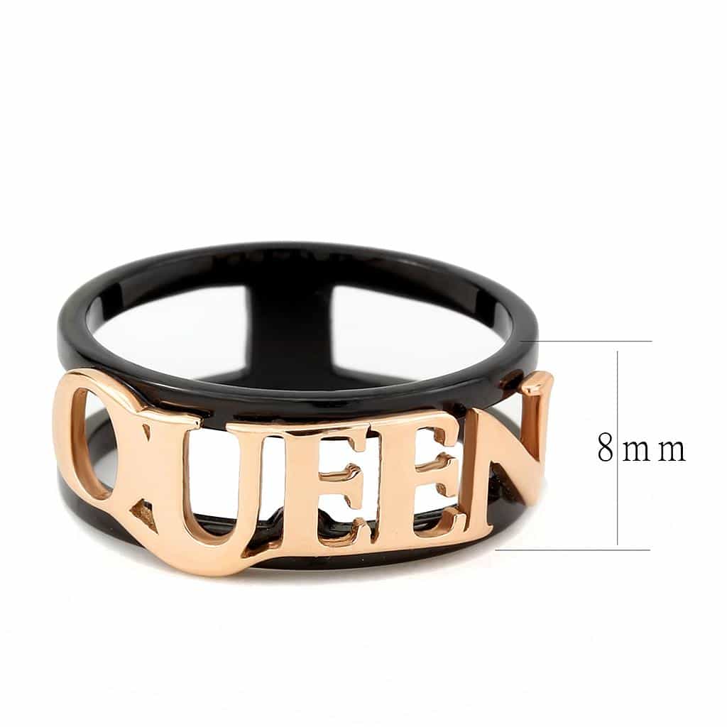 Stainless Steel Rose Gold IP Black IP QUEEN Letter Cutout Ring view 3