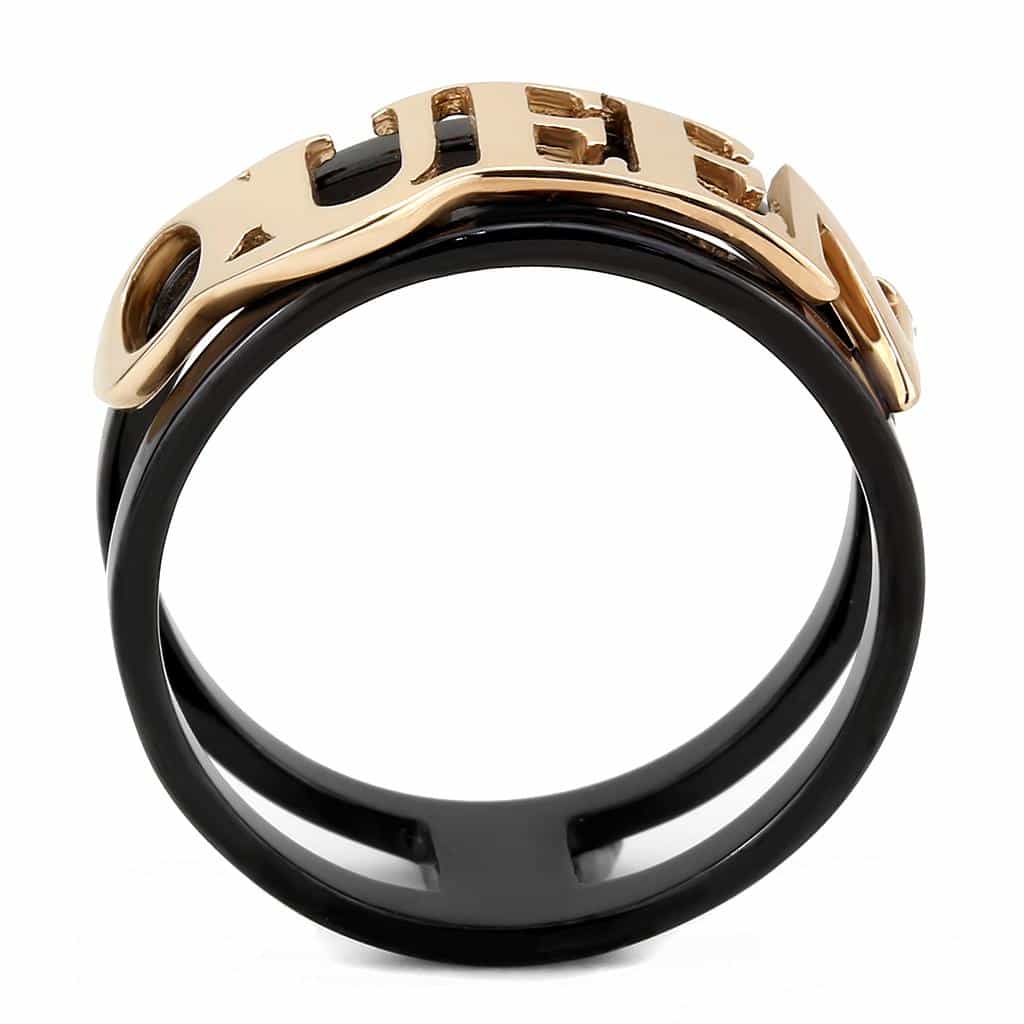 Stainless Steel Rose Gold IP Black IP QUEEN Letter Cutout Ring view 5