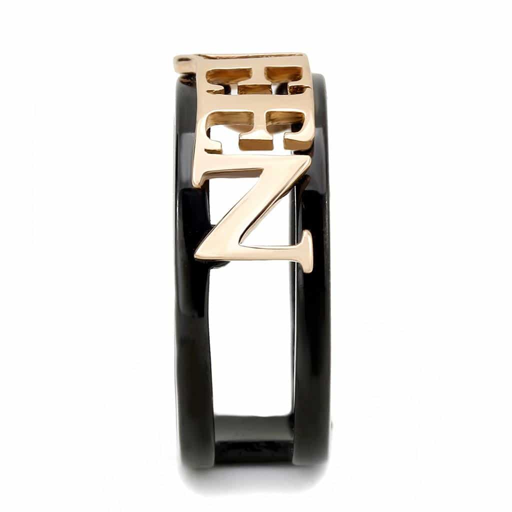 Stainless Steel Rose Gold IP Black IP QUEEN Letter Cutout Ring view 9