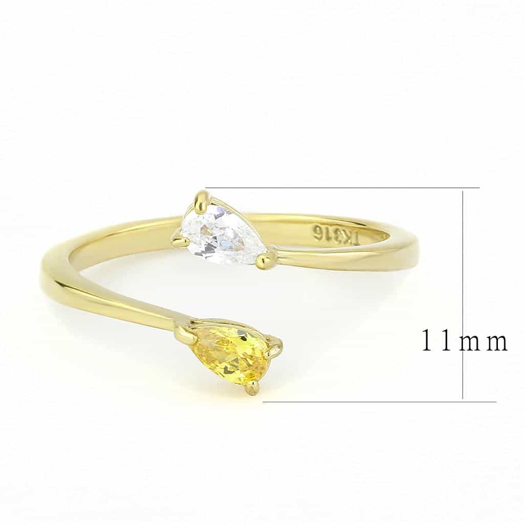Stainless Steel Gold IP Yellow Citrine Pear CZ Heart Open Ring view 3