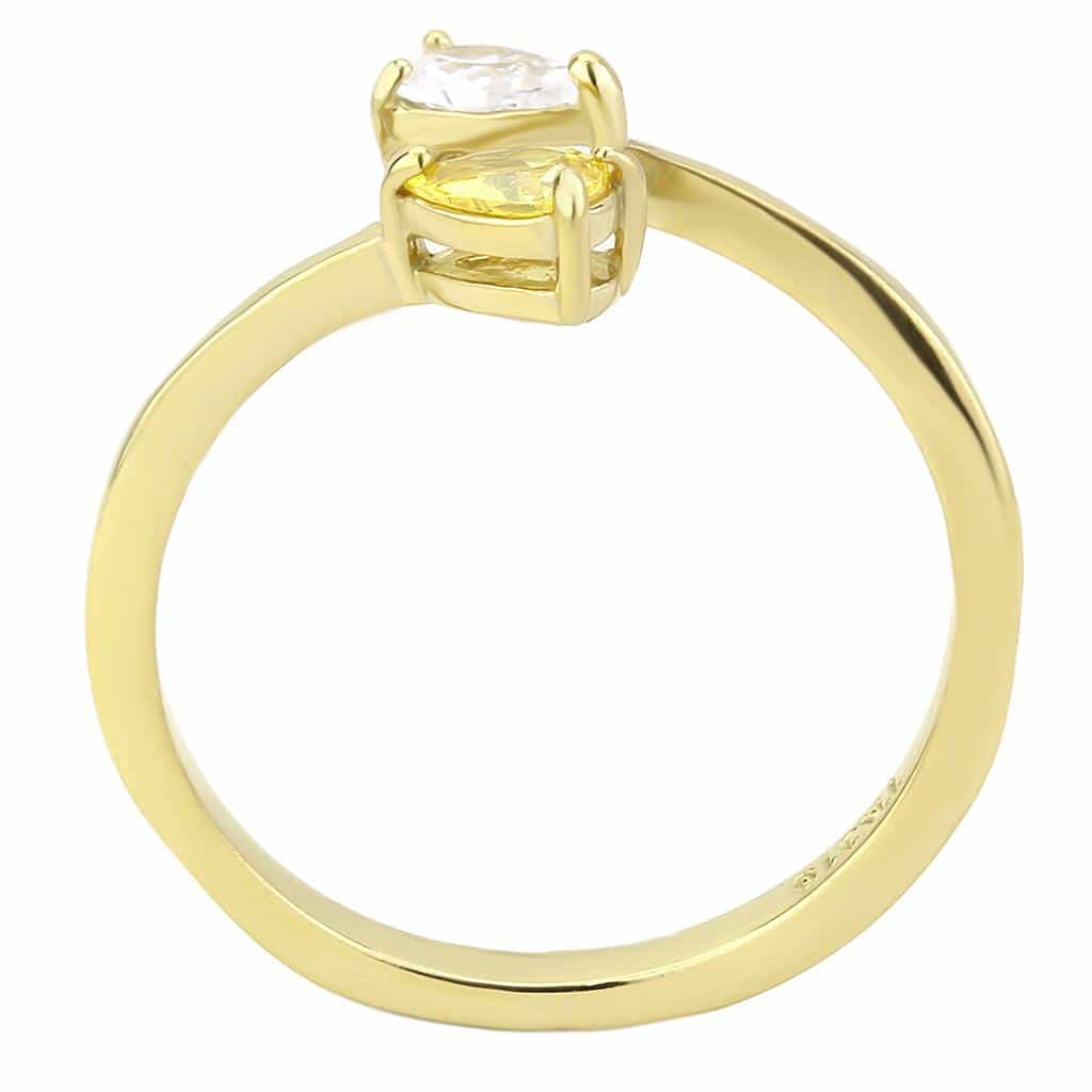 Stainless Steel Gold IP Yellow Citrine Pear CZ Heart Open Ring view 5