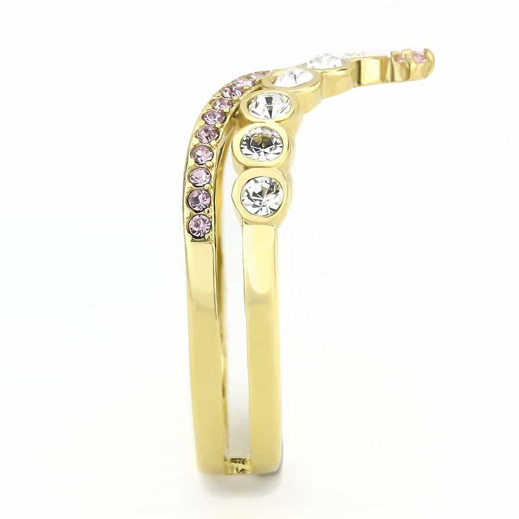 Stainless Steel Gold IP CZ Bezel Pink Crystal Crown Tiara Ring view 7