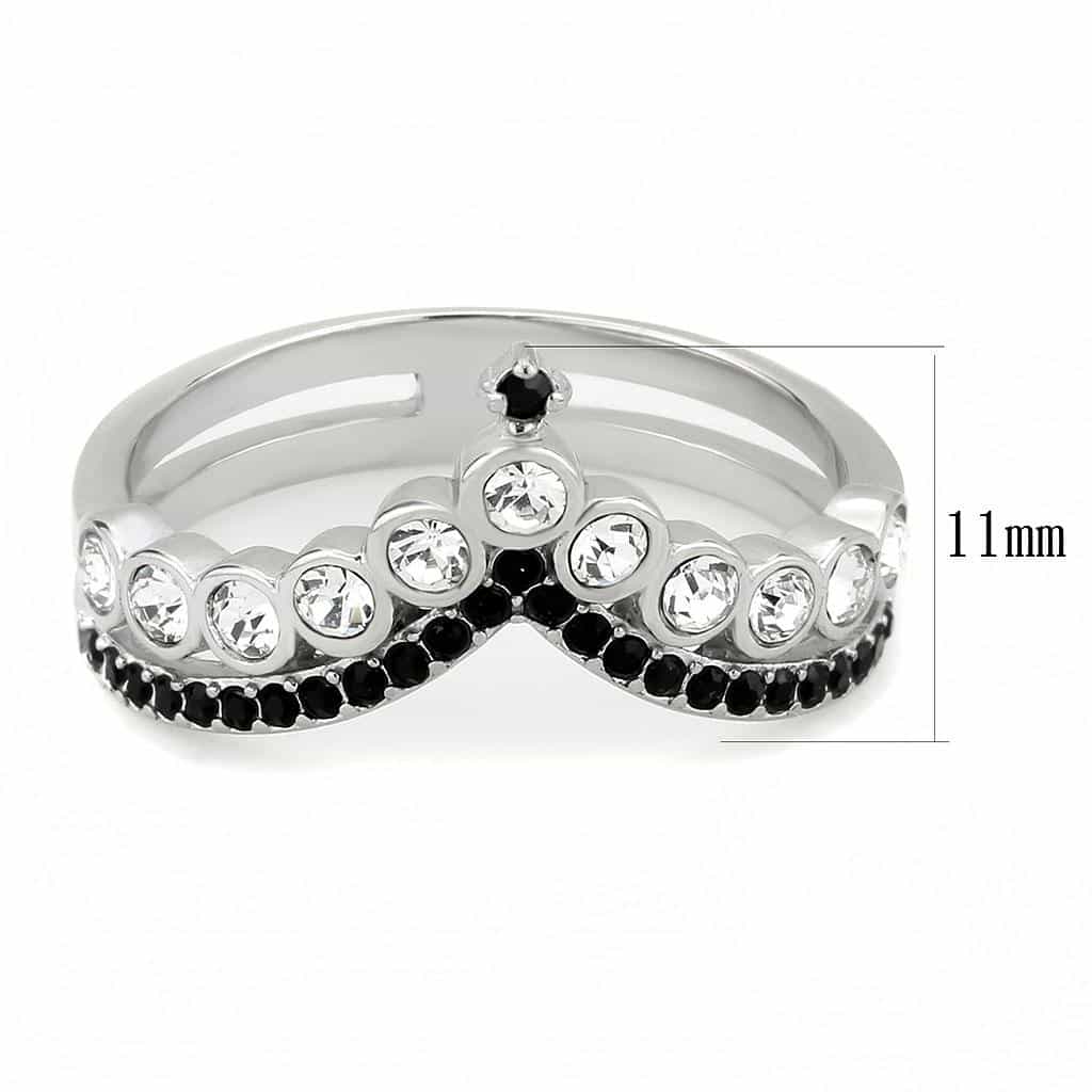 Stainless Steel Silver Black CZ Bezel Channel Crown Tiara Ring view 3