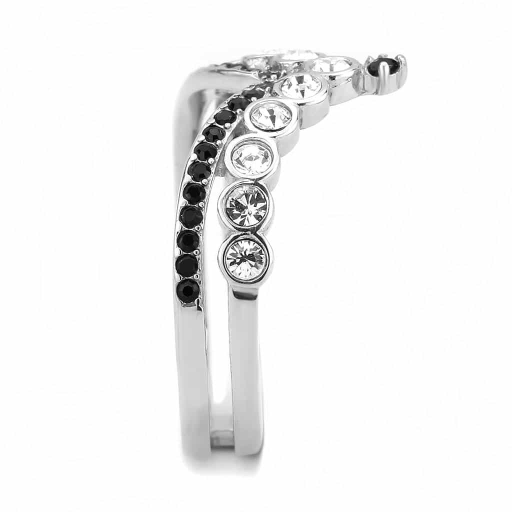 Stainless Steel Silver Black CZ Bezel Channel Crown Tiara Ring view 7