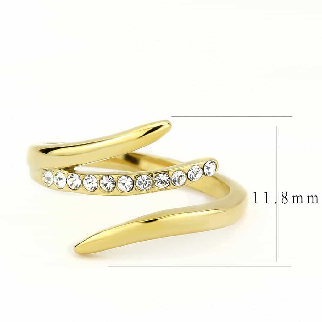 Stainless Steel Gold IP CZ Pave Leaf Bypass Ring view 3