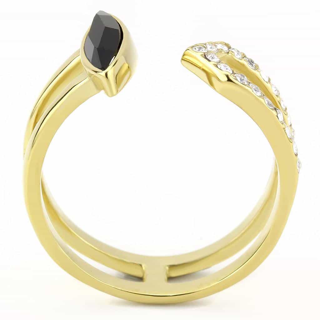 Stainless Steel Gold IP Black Onyx Marquise CZ Pave Swirl Ring view 5